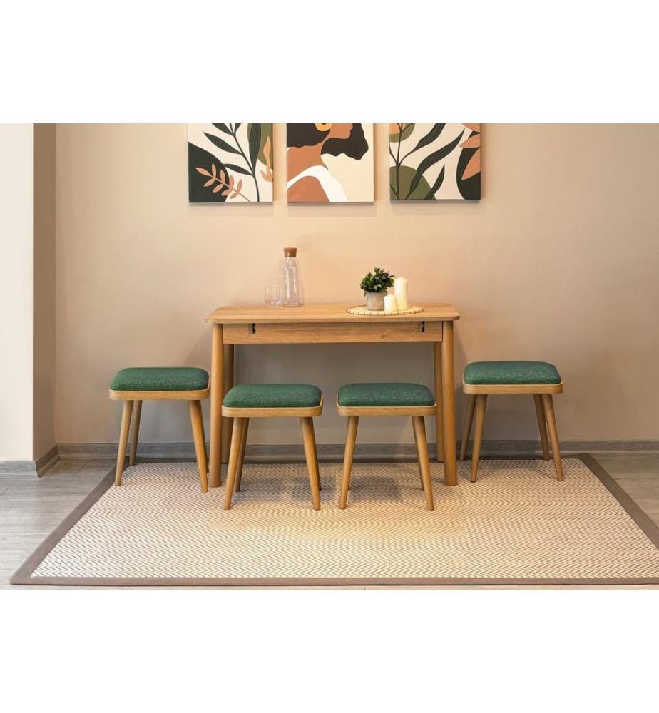 Table de salle à manger extensible avec chaises, 5 pièces, Chêne, Vert, 100 % panneau de particules mélaminé