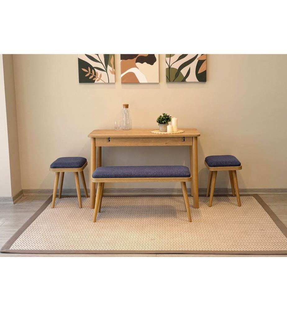Table de salle à manger extensible avec chaises, 4 pièces, chêne, bleu foncé, 100 % panneau de particules mélaminé