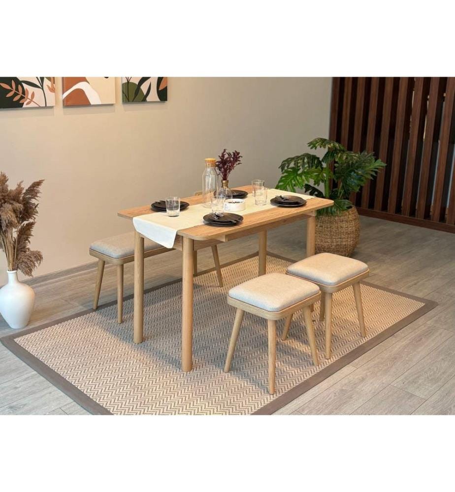 Table de salle à manger extensible avec chaises, 4 pièces, Chêne, Crème, 100 % panneau de particules mélaminé