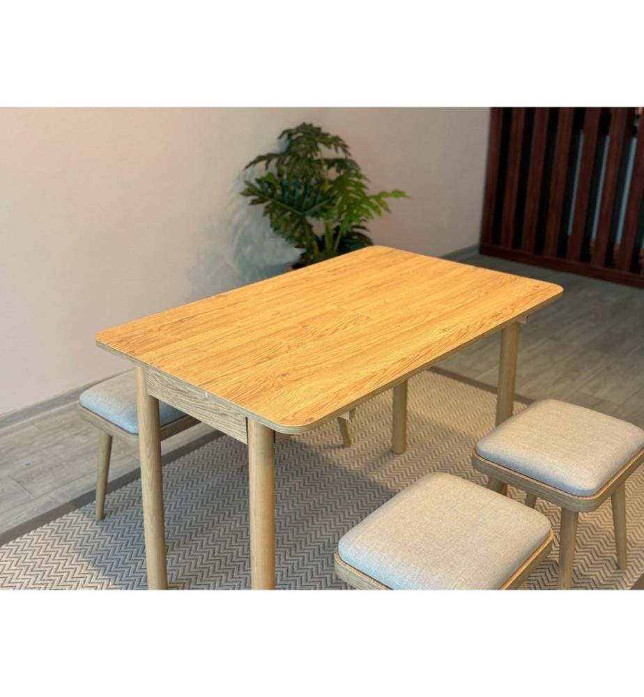 Table de salle à manger extensible avec chaises, 4 pièces, Chêne, Crème, 100 % panneau de particules mélaminé