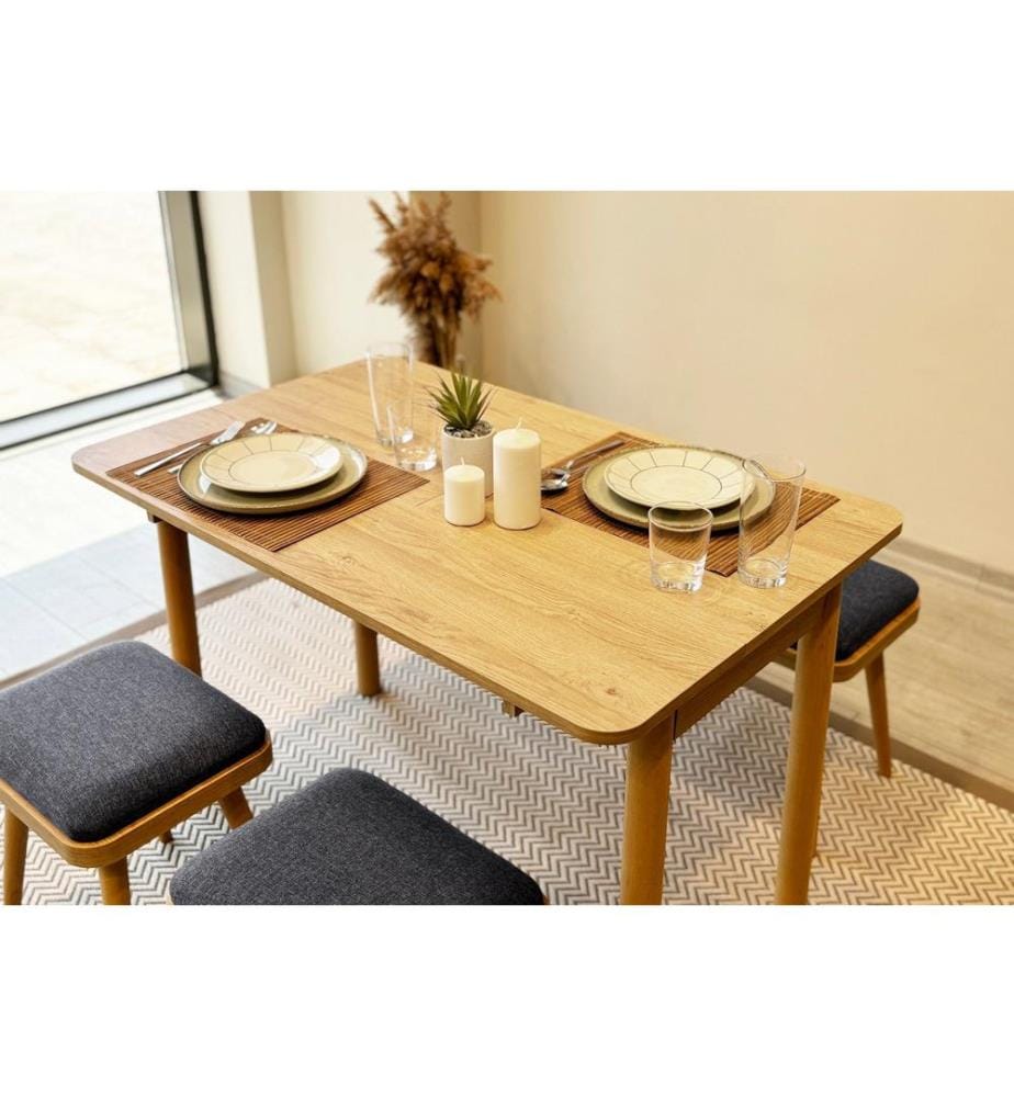 Table de salle à manger extensible avec chaises, 4 pièces, chêne, anthracite, 100 % panneau de particules mélaminé