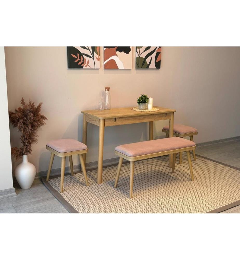 Table de salle à manger extensible avec chaises, 4 pièces, chêne, pierre, 100 % panneau de particules mélaminé