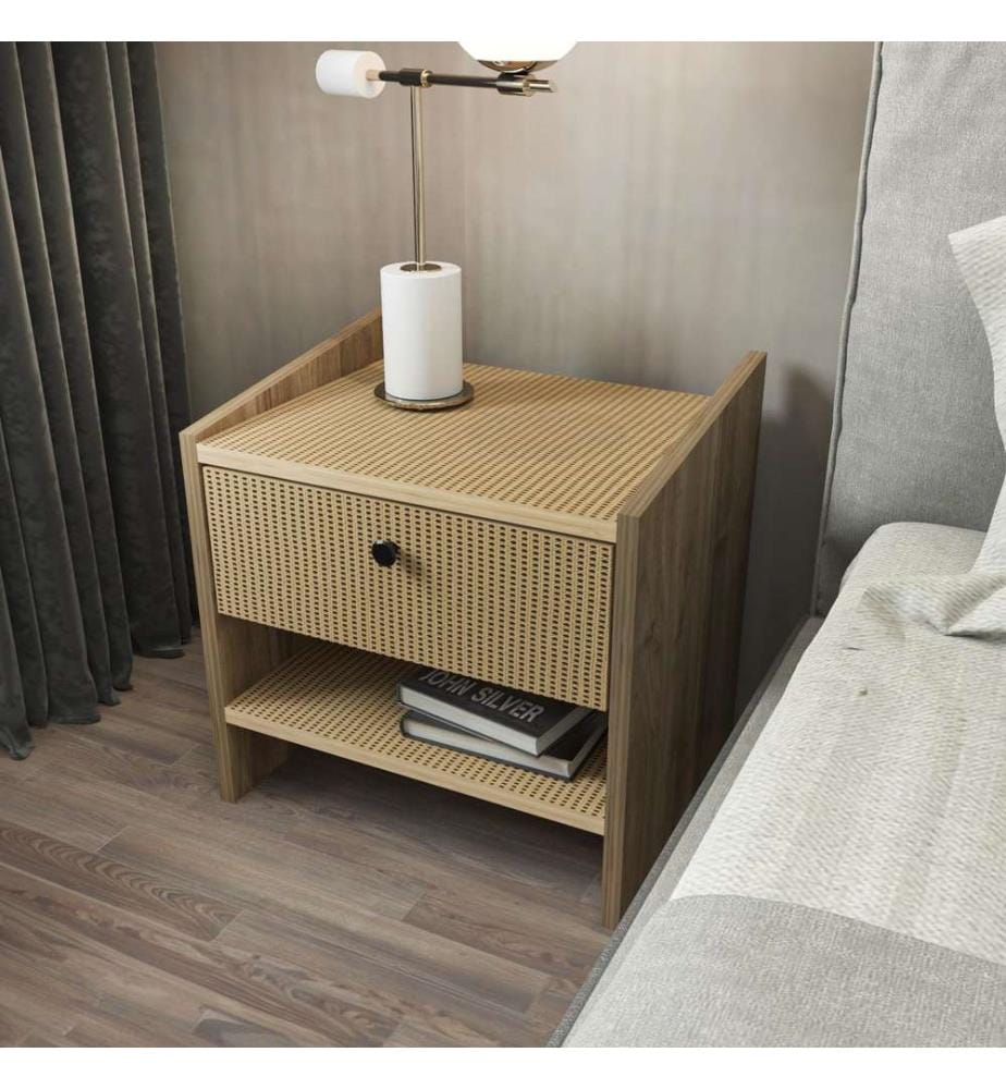 Table de nuit, noyer, hazeran, 100 % panneau de particules mélaminé