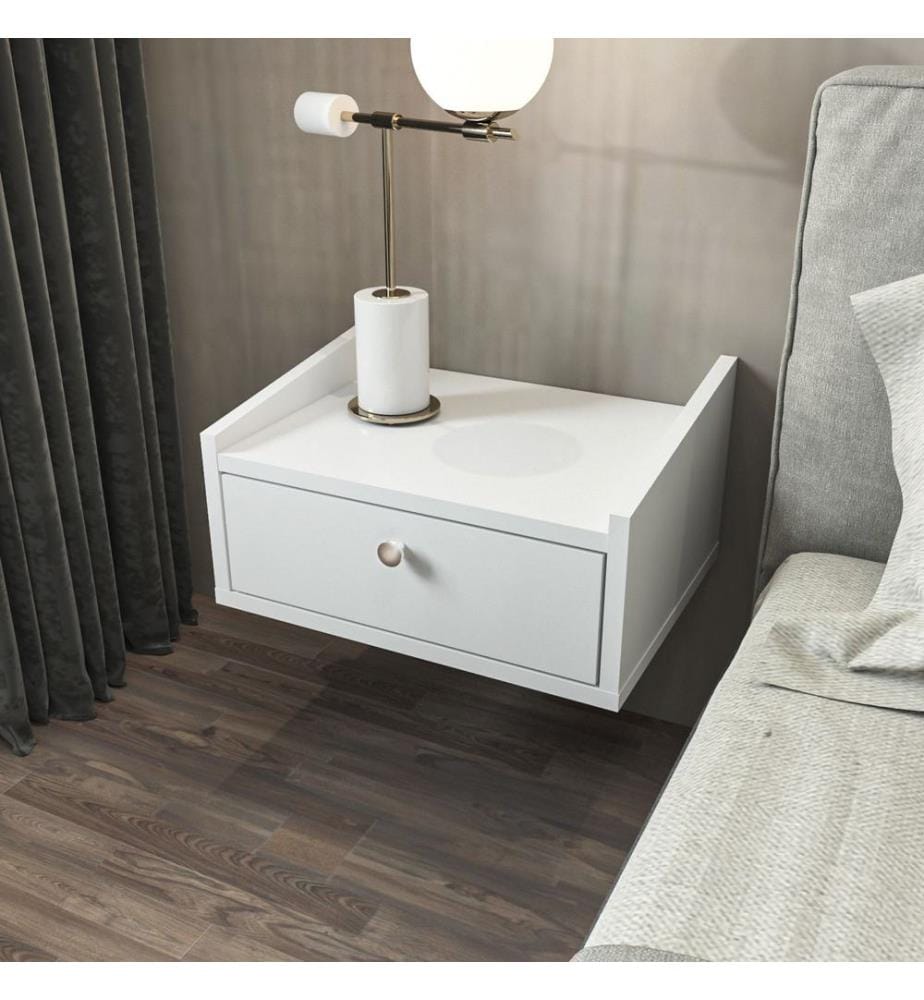 Table de nuit, blanc, 100 % panneau de particules mélaminé