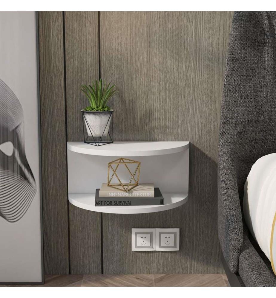 Comodino, bianco, pannello truciolare rivestito in melamina al 100%