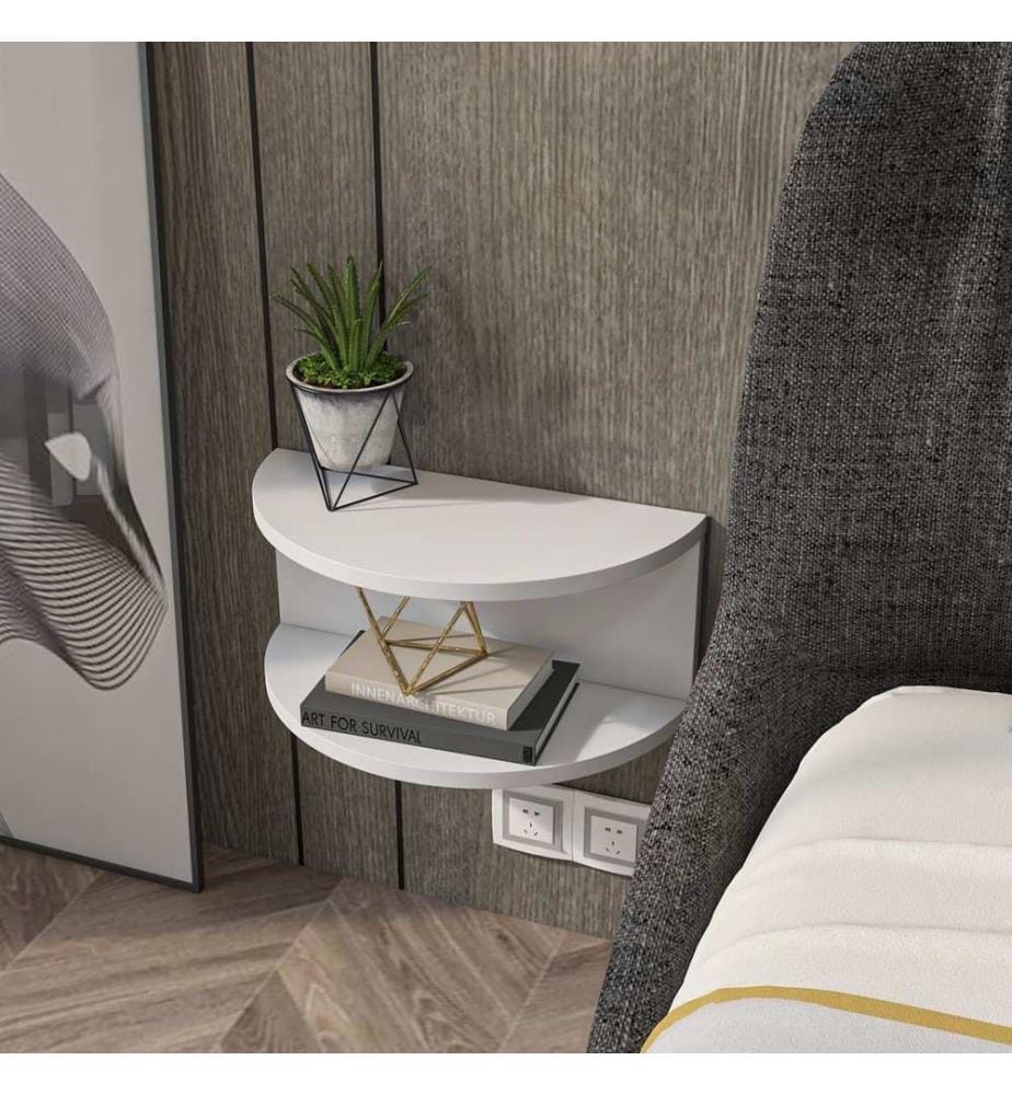 Comodino, bianco, pannello truciolare rivestito in melamina al 100%