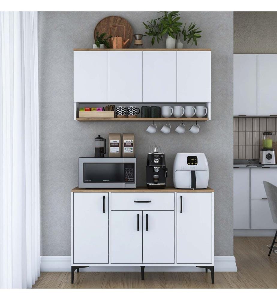 Porte-café, noyer, blanc, 100 % panneau de particules mélaminé E1 de qualité