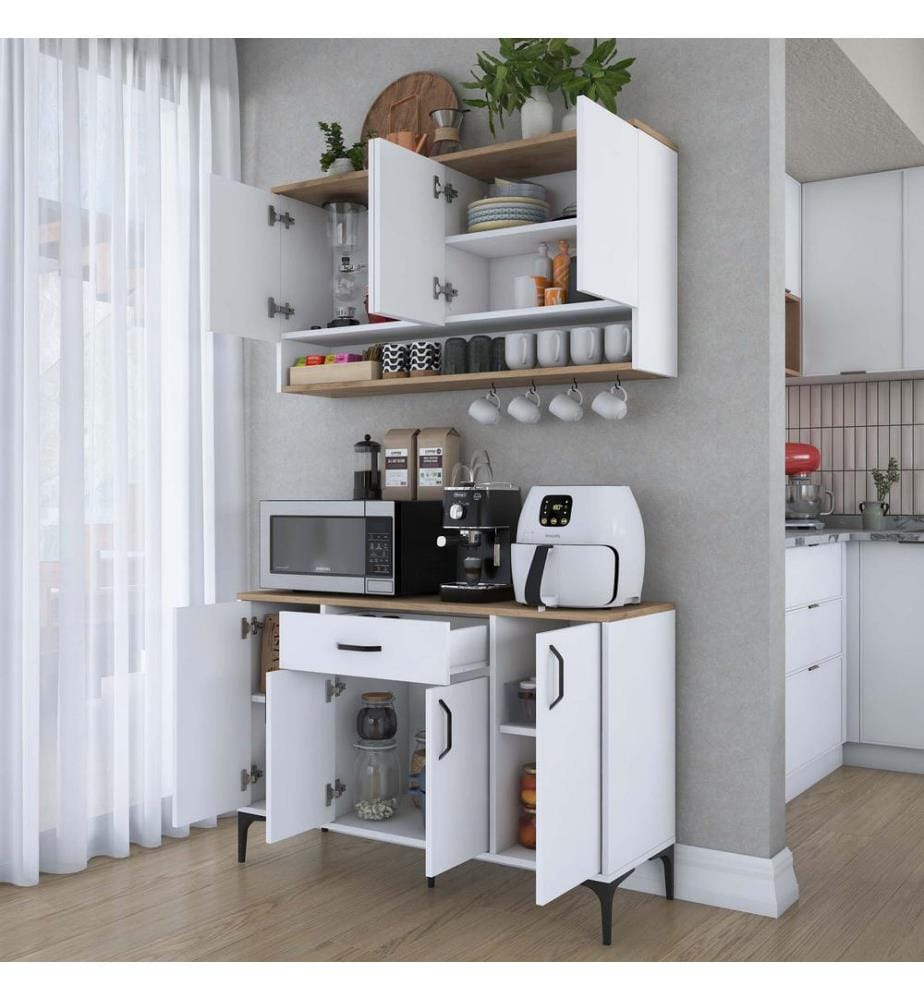 Porte-café, noyer, blanc, 100 % panneau de particules mélaminé E1 de qualité