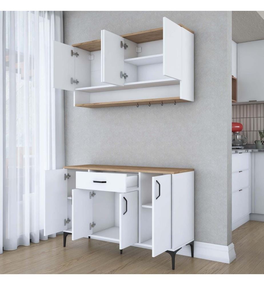Porte-café, noyer, blanc, 100 % panneau de particules mélaminé E1 de qualité