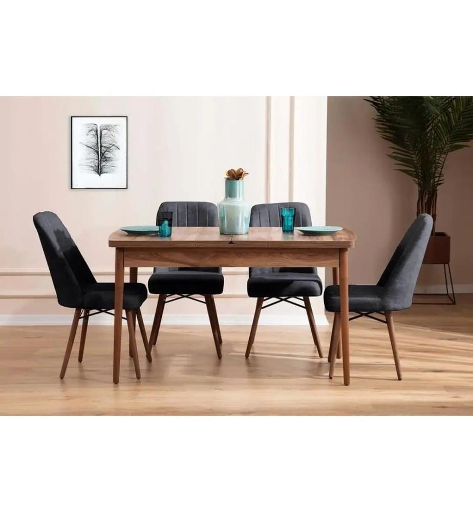 Table de salle à manger extensible avec chaises, 5 pièces, anthracite, structure : 70 % bois de corne / 30 % panneau de particules mélaminé