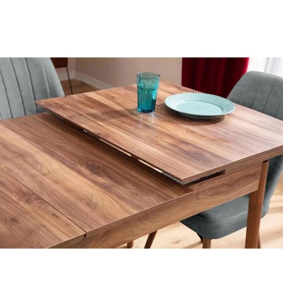 Table de salle à manger extensible avec chaises, 5 pièces, gris, structure : 70 % bois de corne / 30 % panneau de particules mélaminé