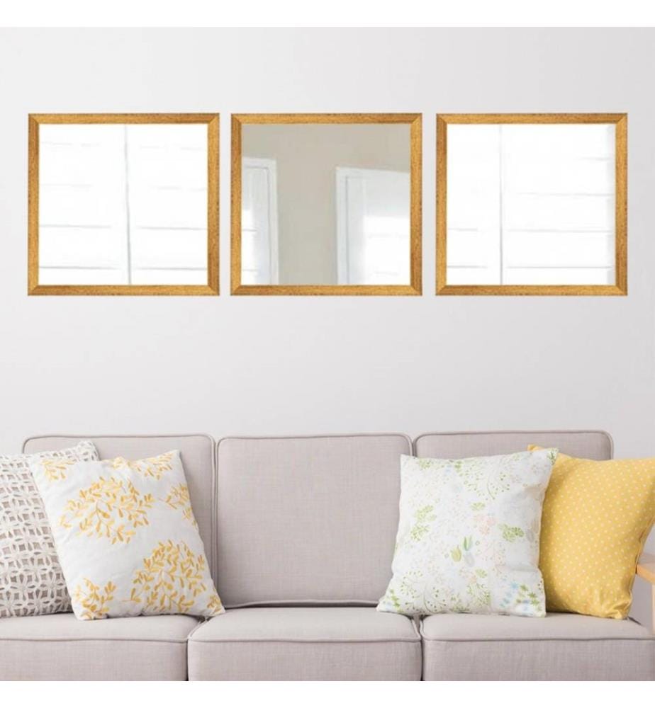 Set di specchi, 3 pezzi, oro, argento, vetro, cornice in plastica laminata