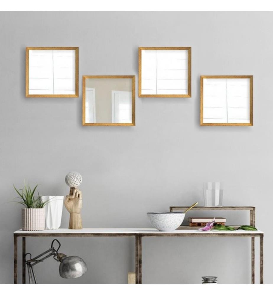 Set di specchi, 4 pezzi, oro, argento, vetro, cornice in plastica laminata
