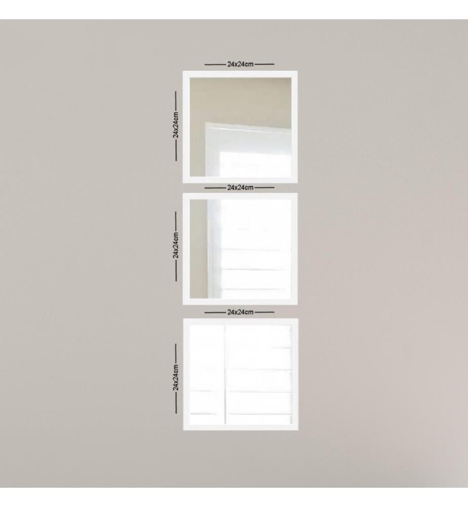 Mirror Set, 3 Pieces, White, Silver, Glass, Laminated Plastic Frame