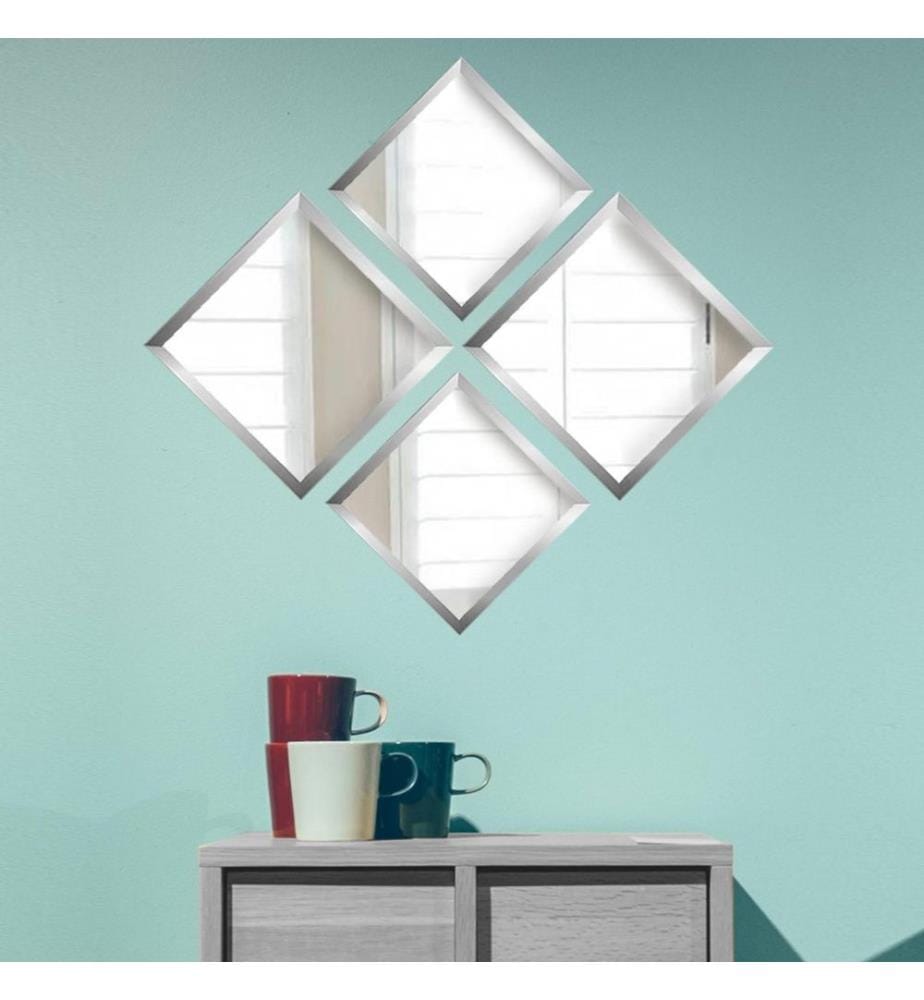 Set di specchi, 4 pezzi, argento, vetro, cornice in plastica laminata