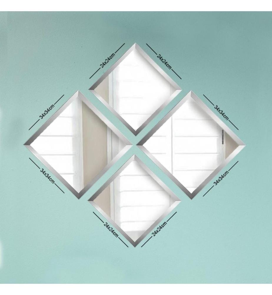 Set di specchi, 4 pezzi, argento, vetro, cornice in plastica laminata