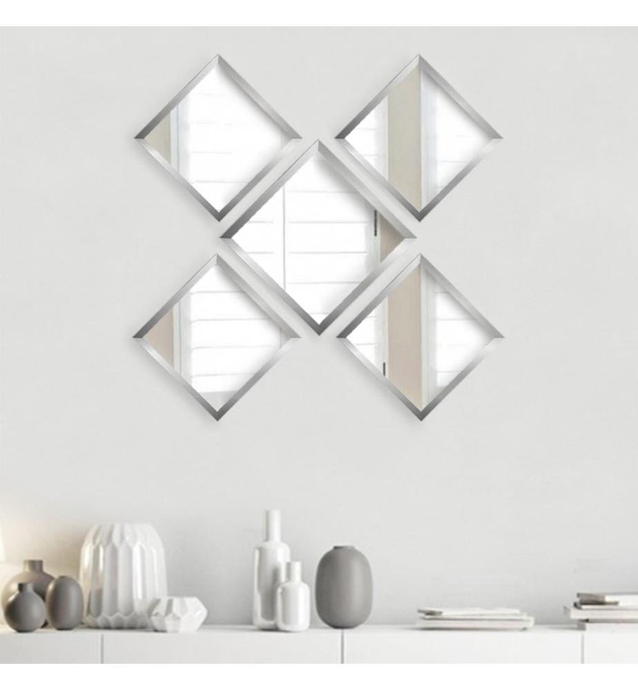 Set di specchi, 5 pezzi, argento, vetro, cornice in plastica laminata