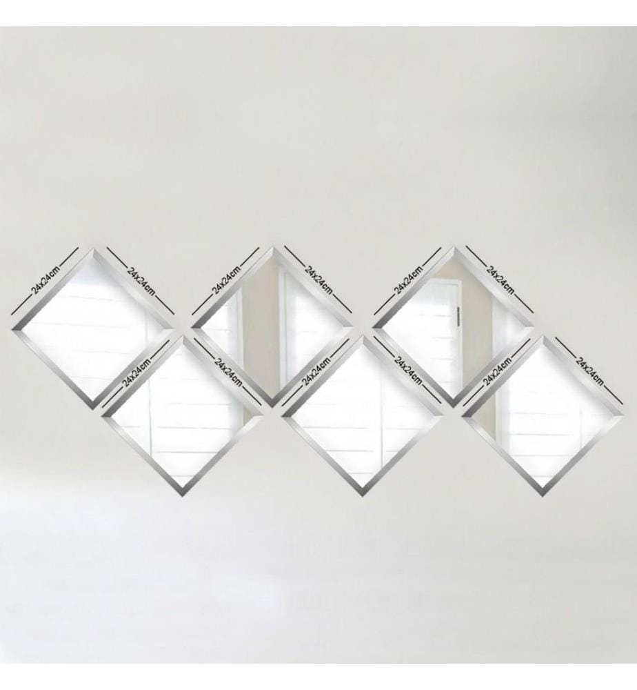 Set di specchi, 6 pezzi, argento, vetro, cornice in plastica laminata