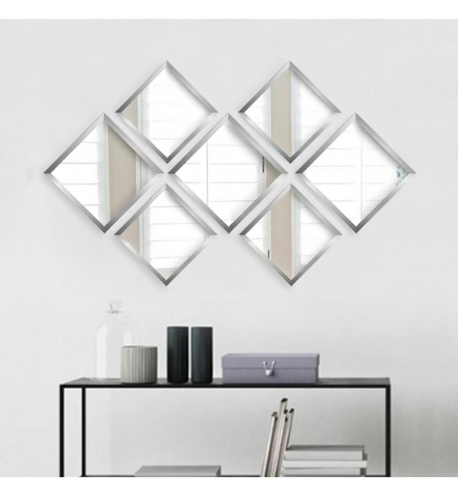Set di specchi, 7 pezzi, argento, vetro, cornice in plastica laminata