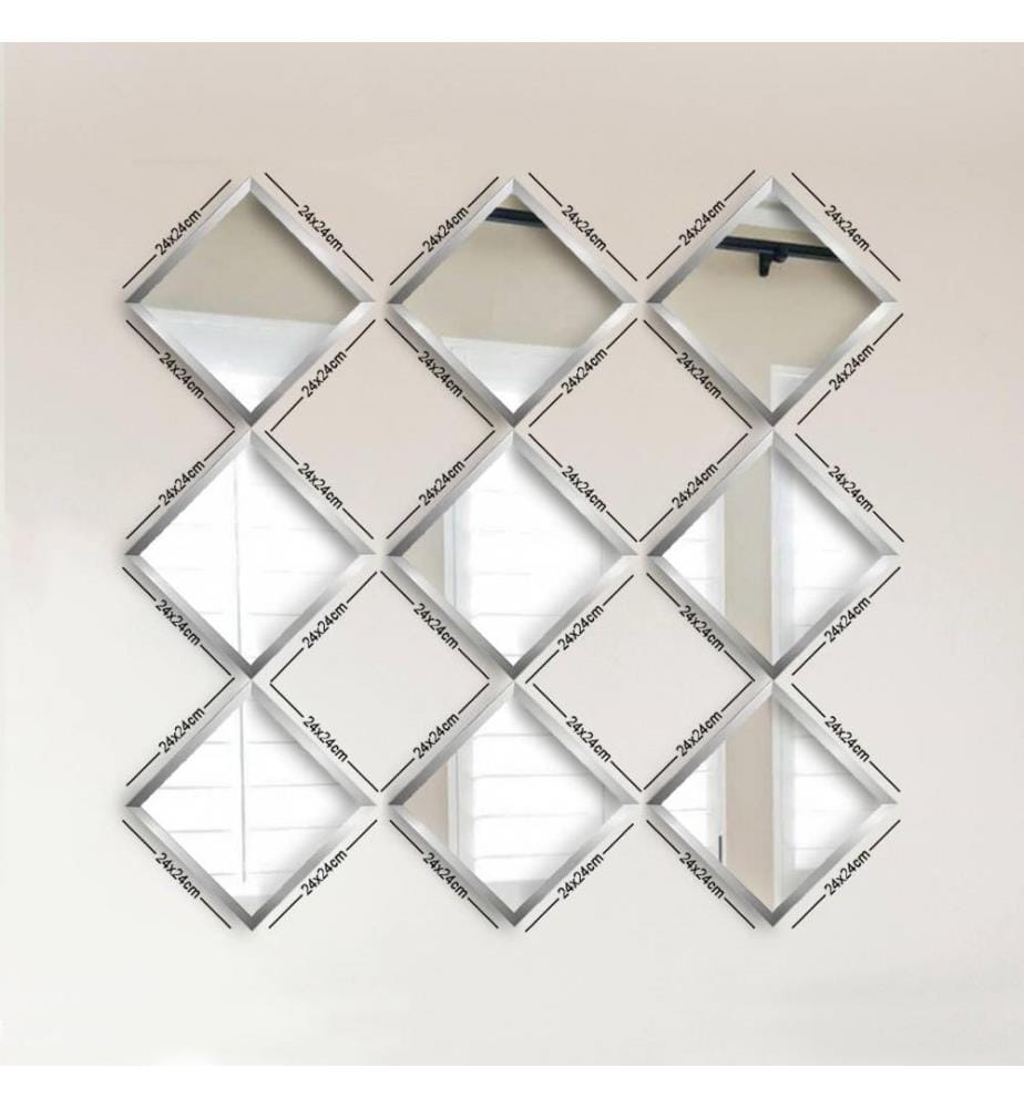 Set di specchi, 9 pezzi, argento, vetro, cornice in plastica laminata