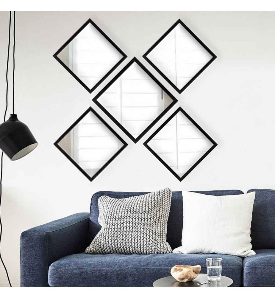 Mirror Set, 5 Pieces, Silver, Black, Glass, Laminated Plastic Frame