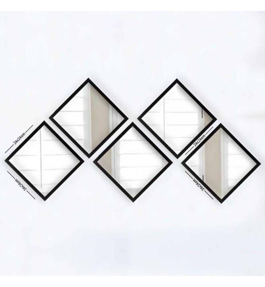Set di specchi, 5 pezzi, argento, nero, vetro, cornice in plastica laminata