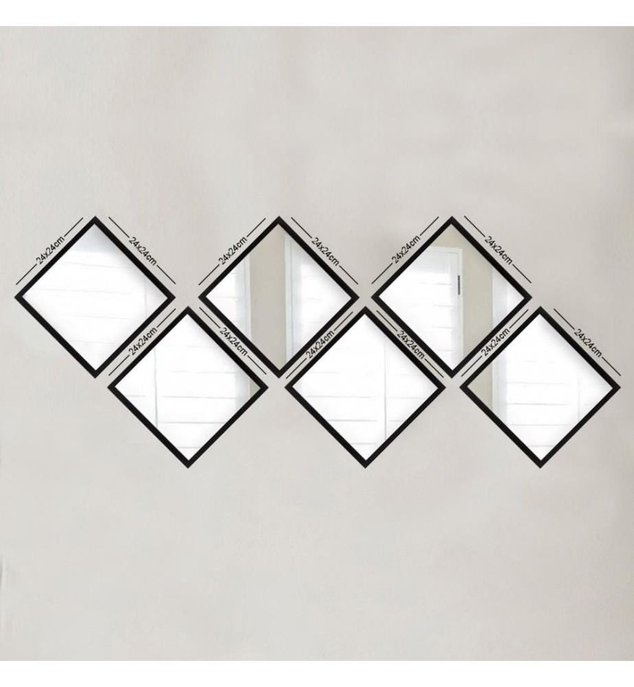 Mirror Set, 6 Pieces, Silver, Black, Glass, Laminated Plastic Frame