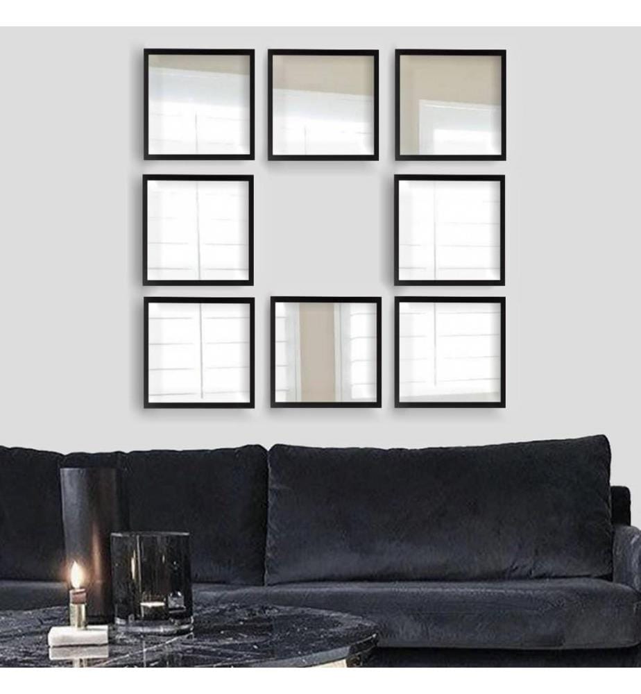 Set di specchi, 8 pezzi, argento, nero, vetro, cornice in plastica laminata