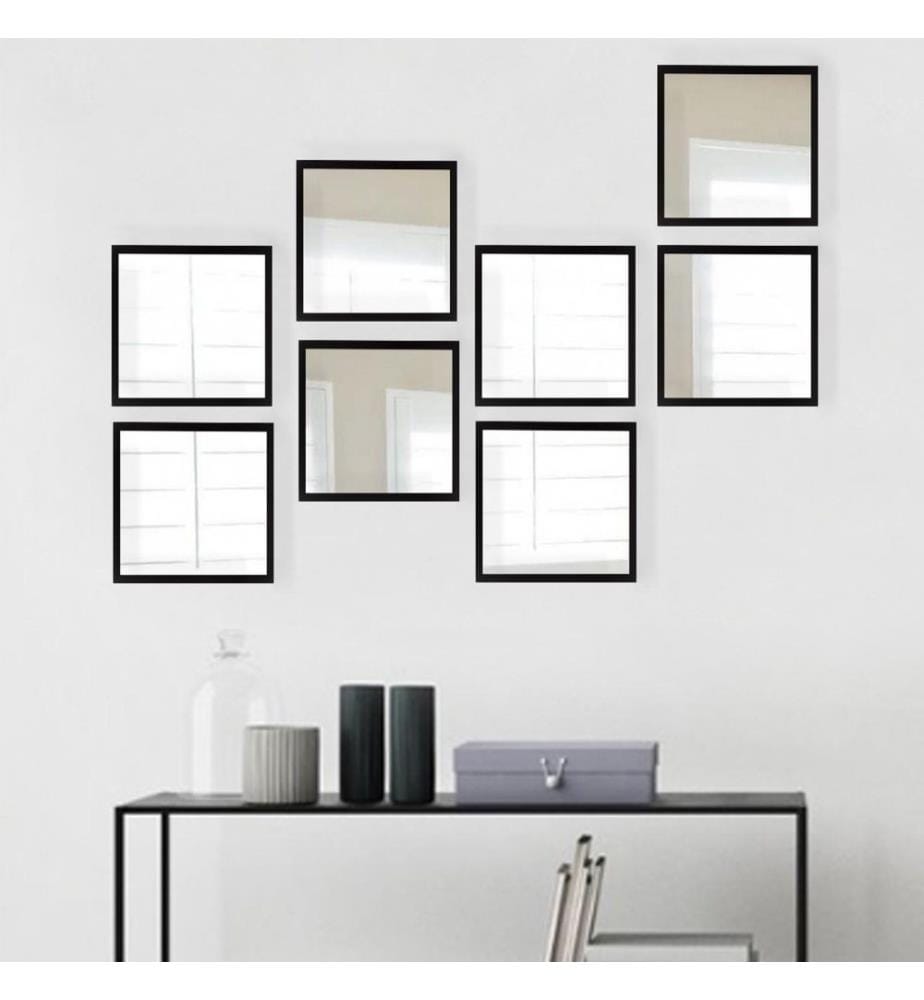 Set di specchi, 8 pezzi, argento, nero, vetro, cornice in plastica laminata