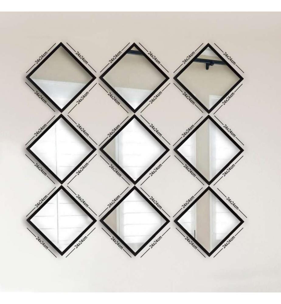 Mirror Set, 9 Pieces, Silver, Black, Glass, Laminated Plastic Frame