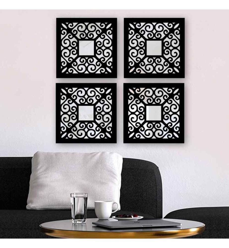 Set di specchi, 4 pezzi, argento, vetro, MDF, taglio laser