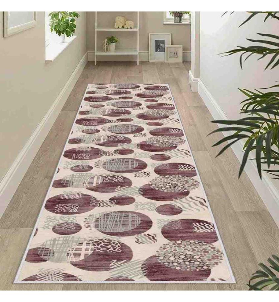 Teppich, Creme, Grau, Bordeauxrot, 100% Polyester, 80 x 150 cm