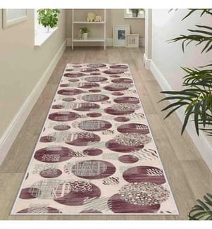 Teppich, Creme, Grau, Bordeauxrot, 100% Polyester, 100 x 500 cm