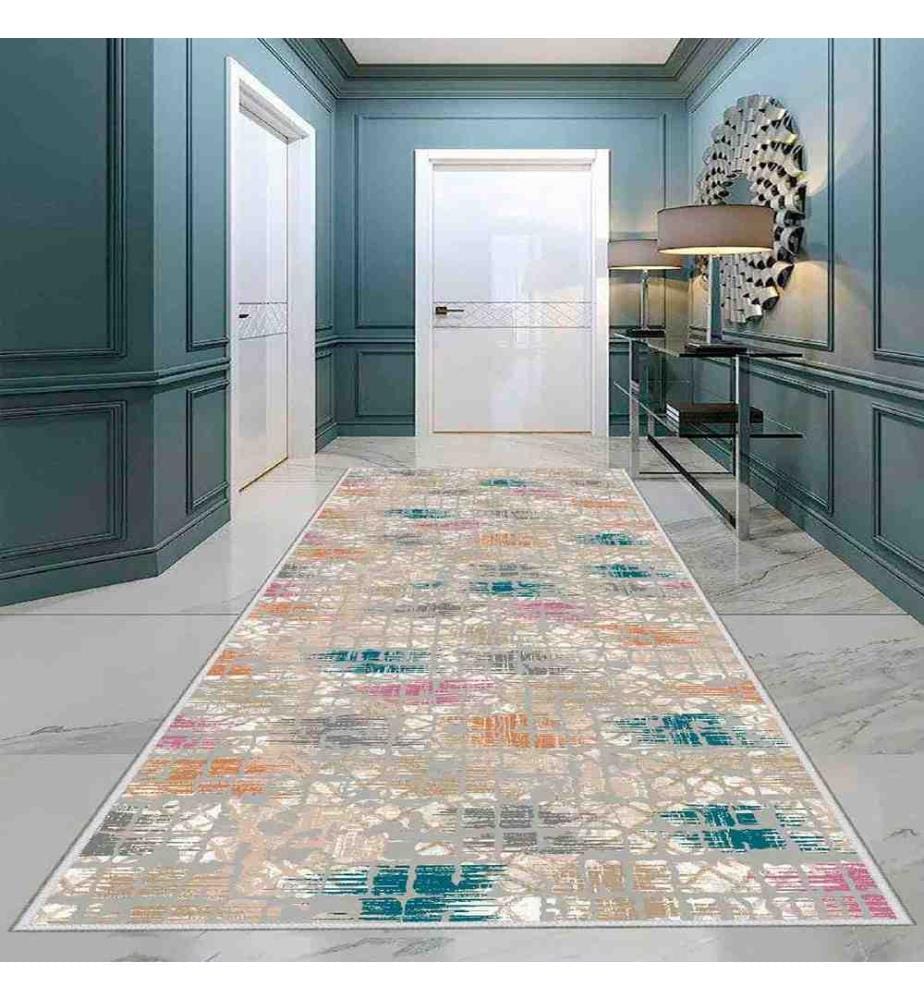 Tappeto, Crema, Arancione, Verde, Grigio, 100% poliestere, 80 x 200 cm