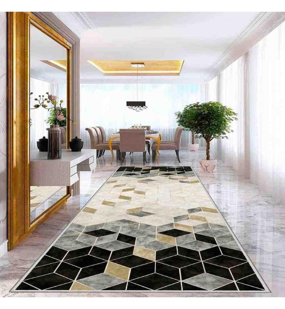 Tappeto, Beige, Oro, Nero, 100% poliestere, 100 x 350 cm