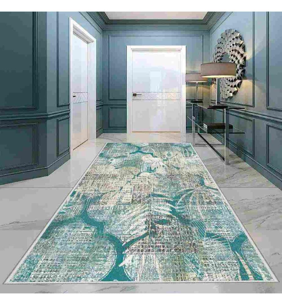 Tappeto, Crema, Blu, Visone, 100% poliestere, 100 x 450 cm