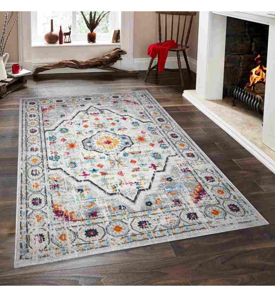 Tapis de hall, 100 x 200, , Blanc Gris, Polypropylène, 1500 G-m²,