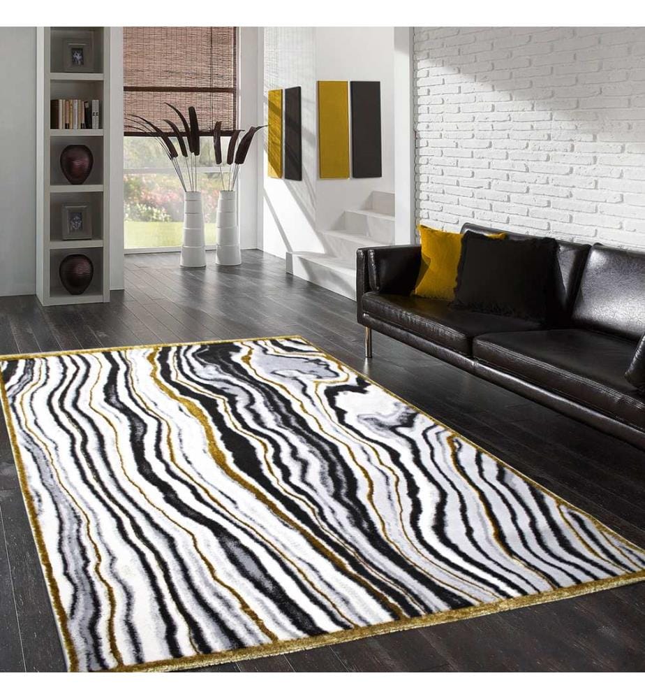 Tapis de hall, blanc, noir, gris, or, 100 % polypropylène, 80 x 150 cm
