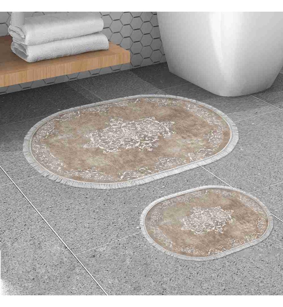 Bathmat Set, 2 Pieces, Beige White, Polyester, 850 gr-m²