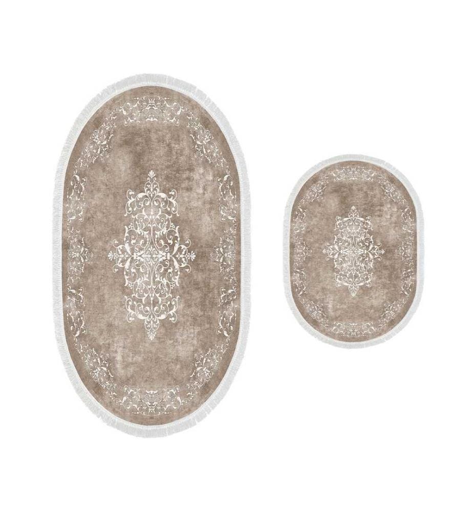 Bathmat Set, 2 Pieces, Beige White, Polyester, 850 gr-m²