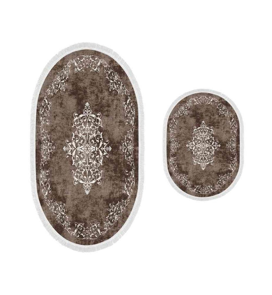 Set de tapis de bain, 2 pièces, marron, polyester, 850 gr-m²,