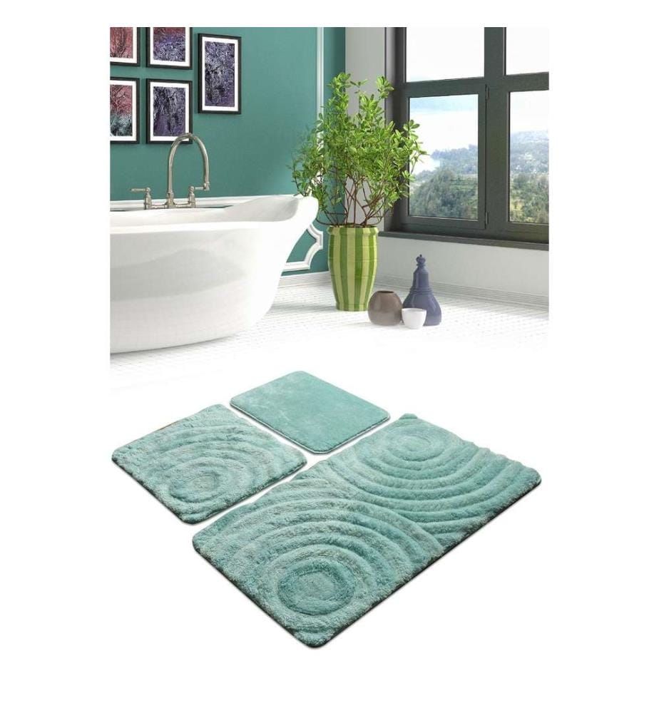 Bathmat Set, 3 Pieces, Mint, Acrylic, 18-30 mm Pile Height