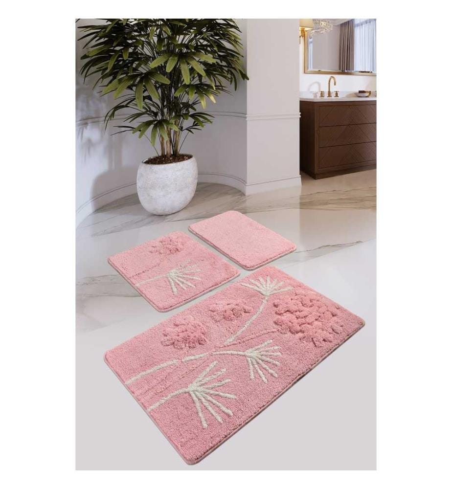 Set de tapis de bain, 3 pièces, poudre, acrylique, hauteur des poils 25 mm