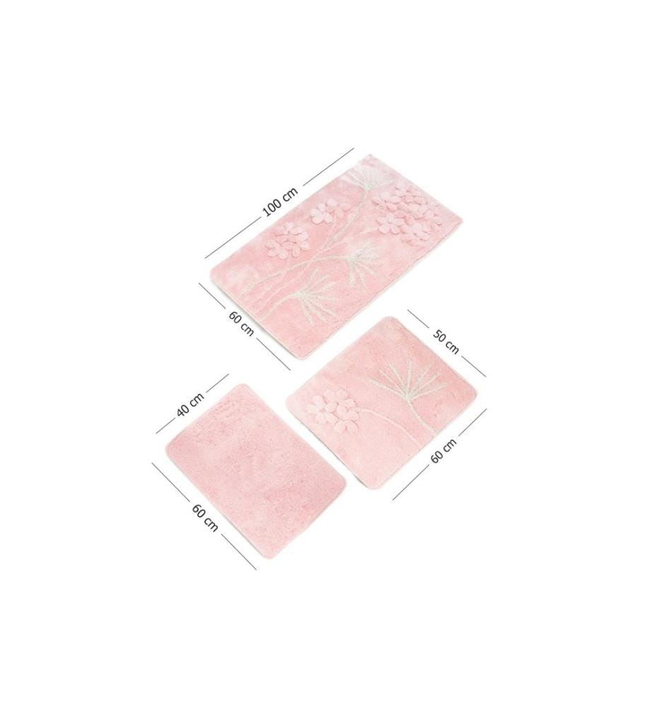 Set de tapis de bain, 3 pièces, poudre, acrylique, hauteur des poils 25 mm