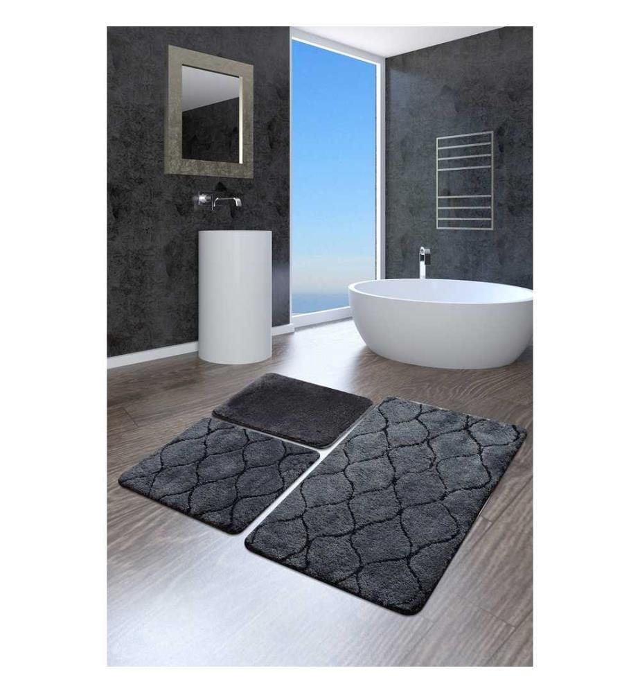 Bathmat Set, 3 Pieces, Anthracite, Acrylic, 18-30 mm Pile Height