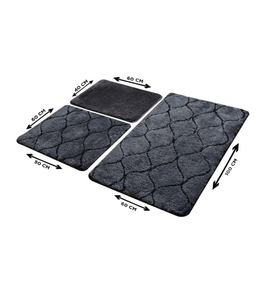 Bathmat Set, 3 Pieces, Anthracite, Acrylic, 18-30 mm Pile Height