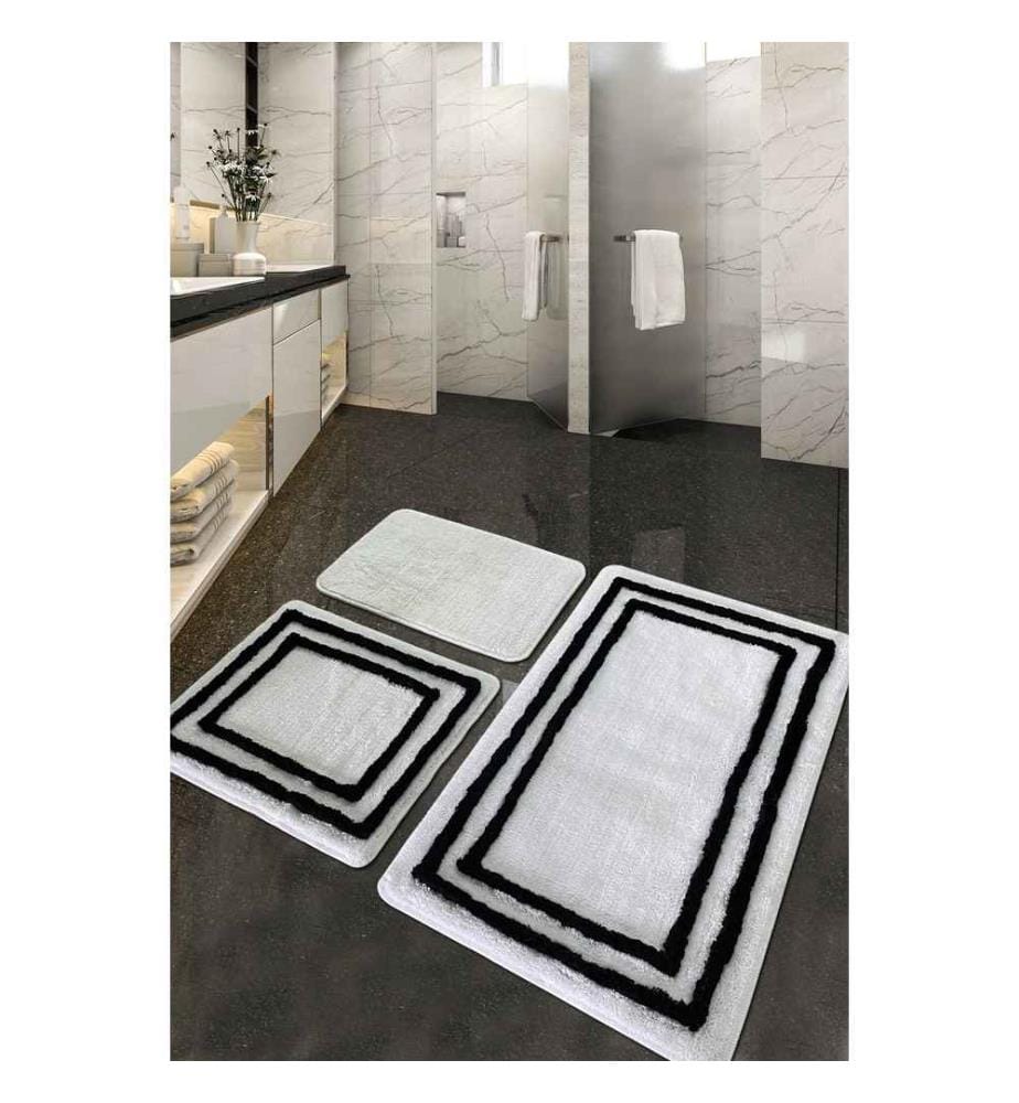 Bathmat Set, 3 Pieces, White, Acrylic, 18-30 mm Pile Height