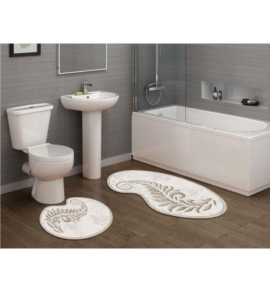 Set de tapis de bain, 2 pièces, crème, polyester, 1300 gr-m²,