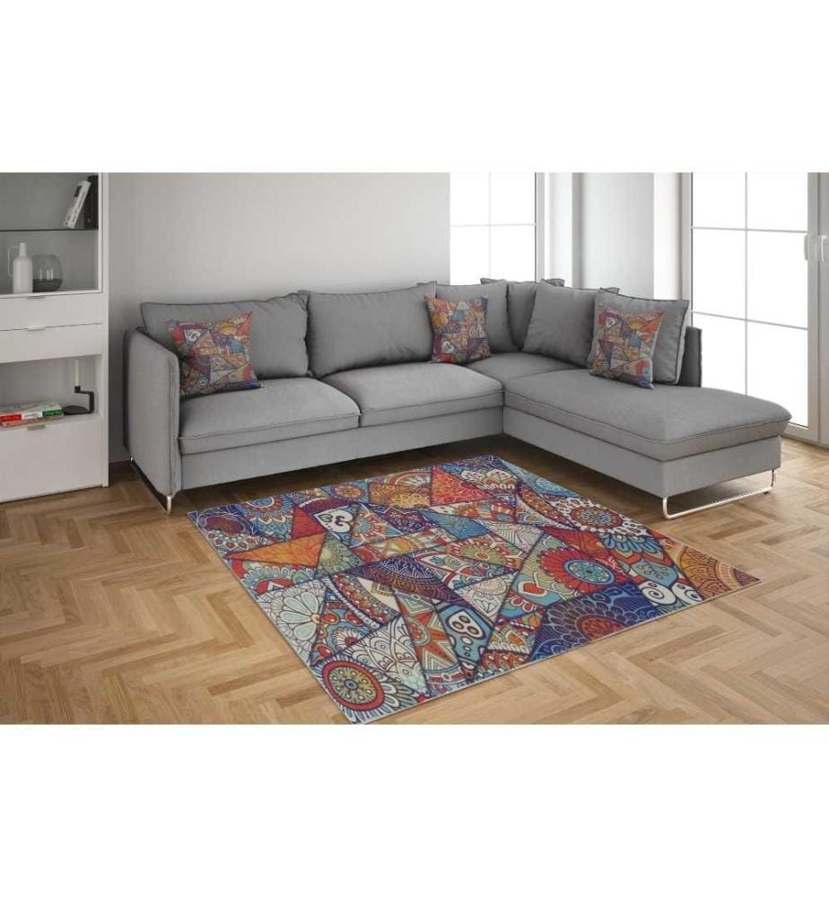 Tappeto da sala, 100 x 150, , Multicolore, Poliestere, Altezza pelo 1 mm