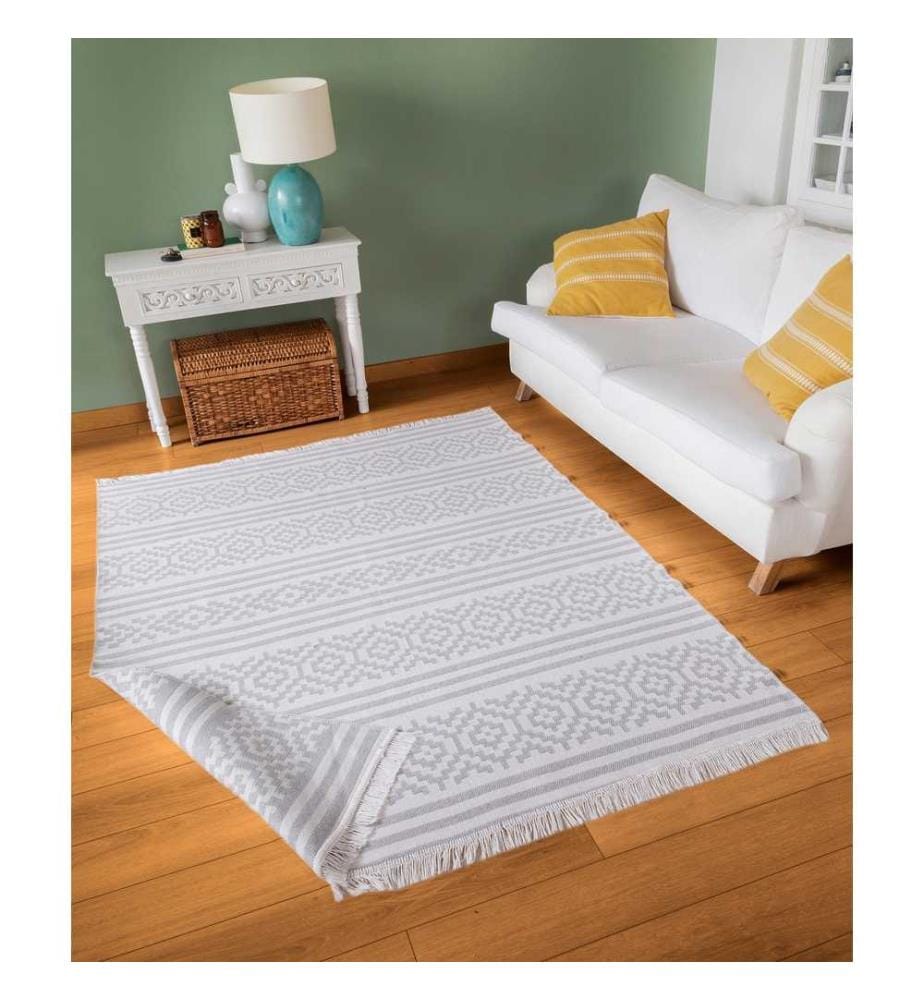 Tapis de hall, blanc, gris, 100% coton, 80 x 150 cm